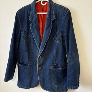 Vintage 70s Pioneer Wear Denim Western Jacket Blazer Size 44 USA Made Rockabilly